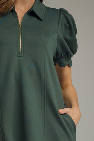 Solid puff sleeve mini dress