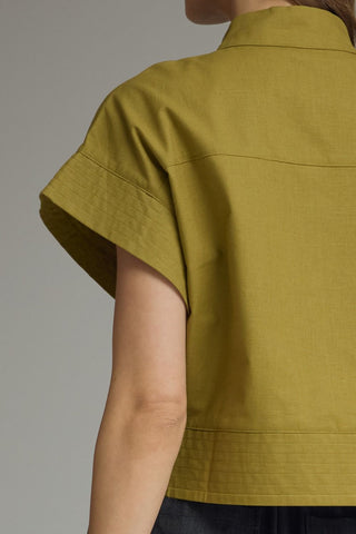 Solid short sleeve stand collar top