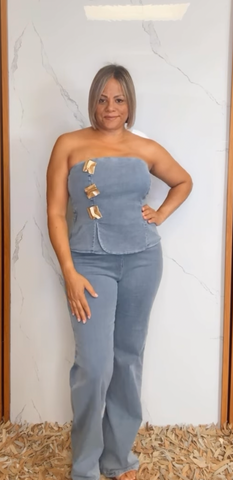 Denim Strapless Stud Jumpsuit