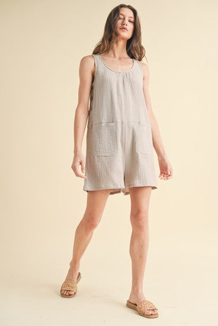 Cotton Gauze Romper With Side Button Detail