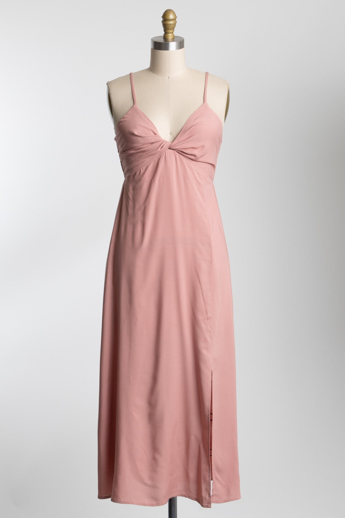 CHEST TWIST DETAIL WITH BACK SMOCKED CAMI MIDI DRESS