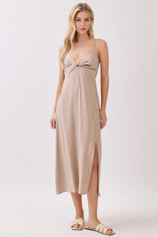 CHEST TWIST DETAIL WITH BACK SMOCKED CAMI MIDI DRESS