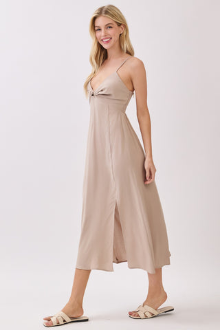 CHEST TWIST DETAIL WITH BACK SMOCKED CAMI MIDI DRESS