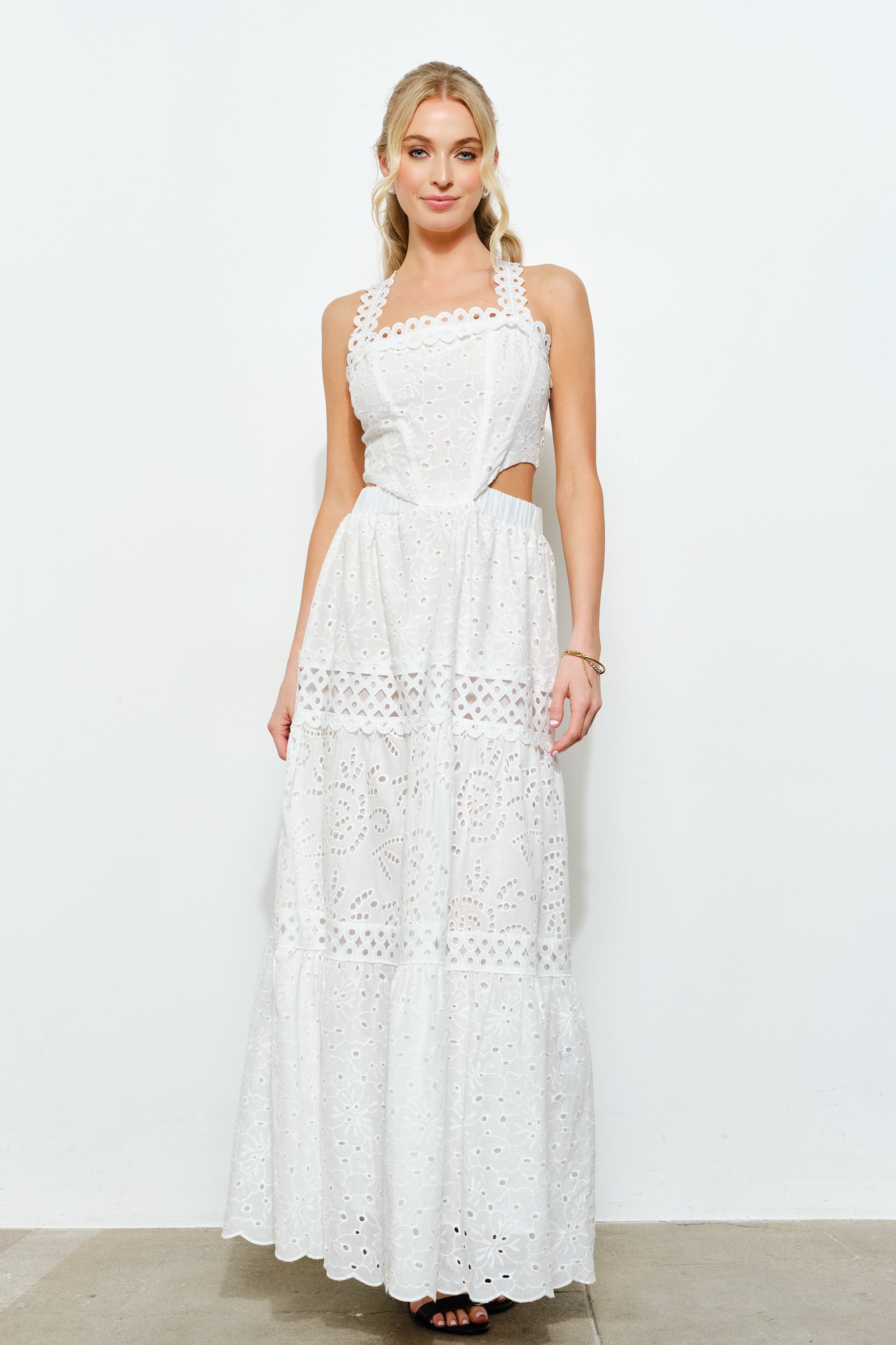 Romantic Eyelet Lace Tiered Maxi Dress