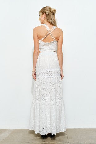 Romantic Eyelet Lace Tiered Maxi Dress