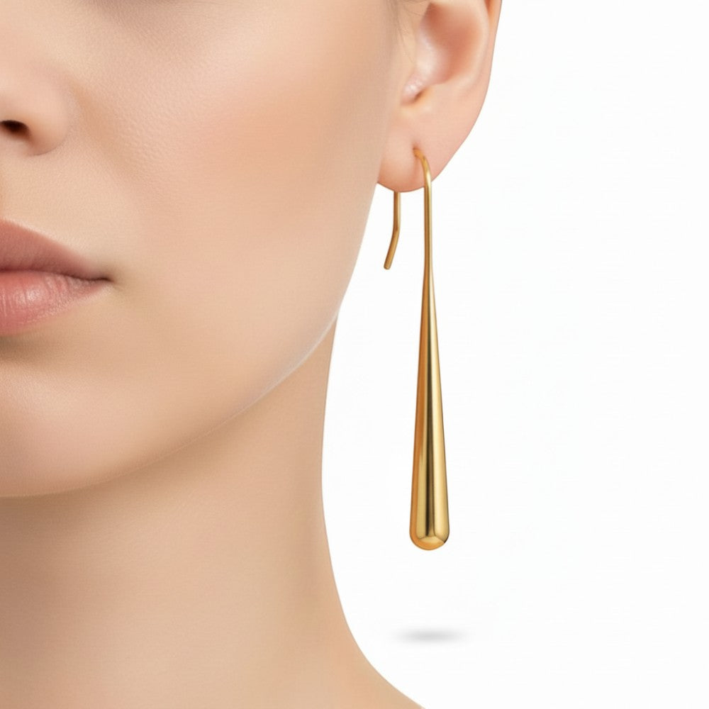 Stainless Steel Lyra Long Tapered Drop Earrings