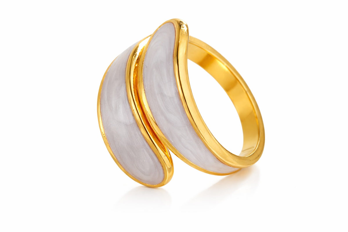 18k Stainless Steel Adjustable Double Wavy Enamel Ring