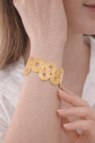 Textured Circular Link Statement Cuff Bracelet