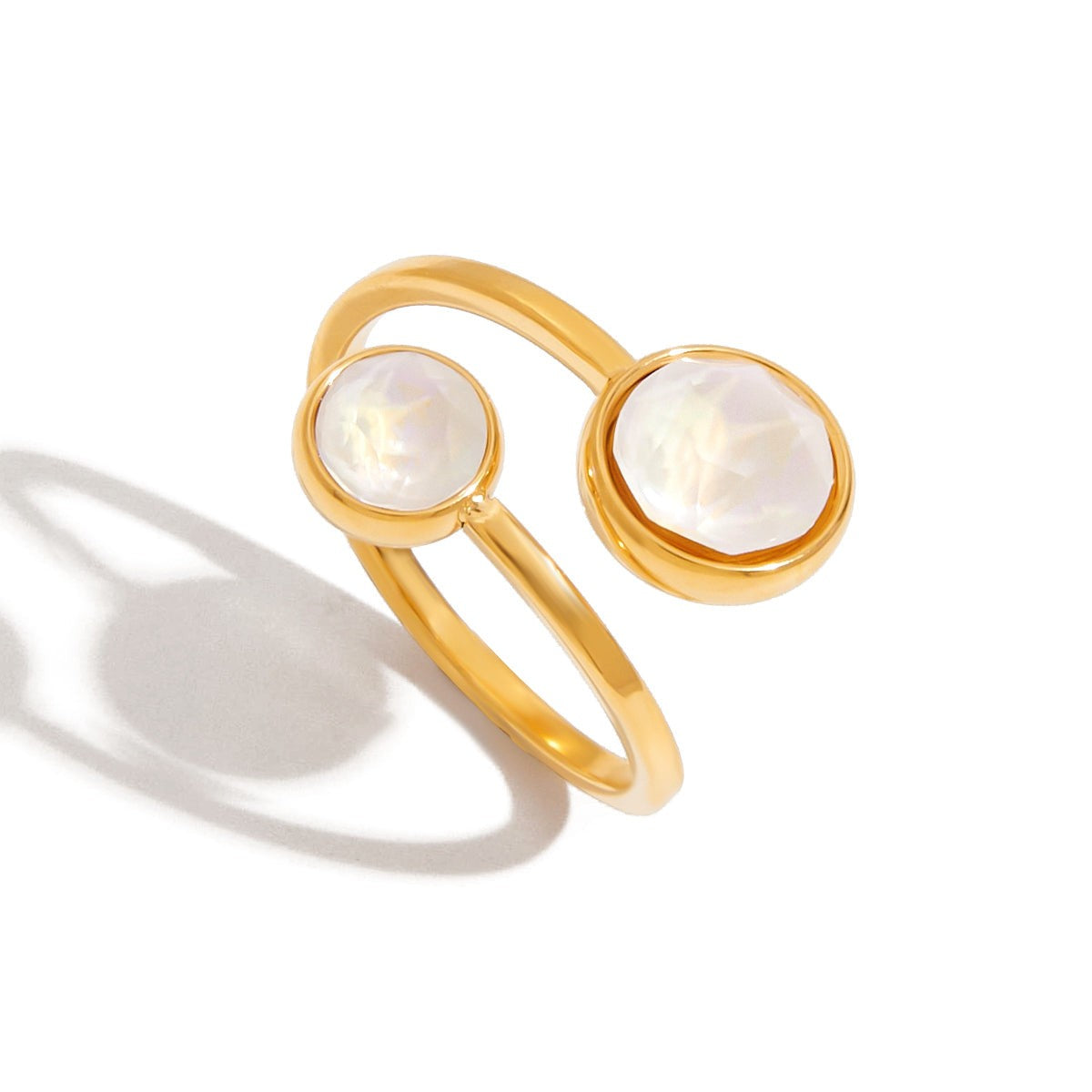 18k Stainless Steel Adjustable Double Zircon Ring