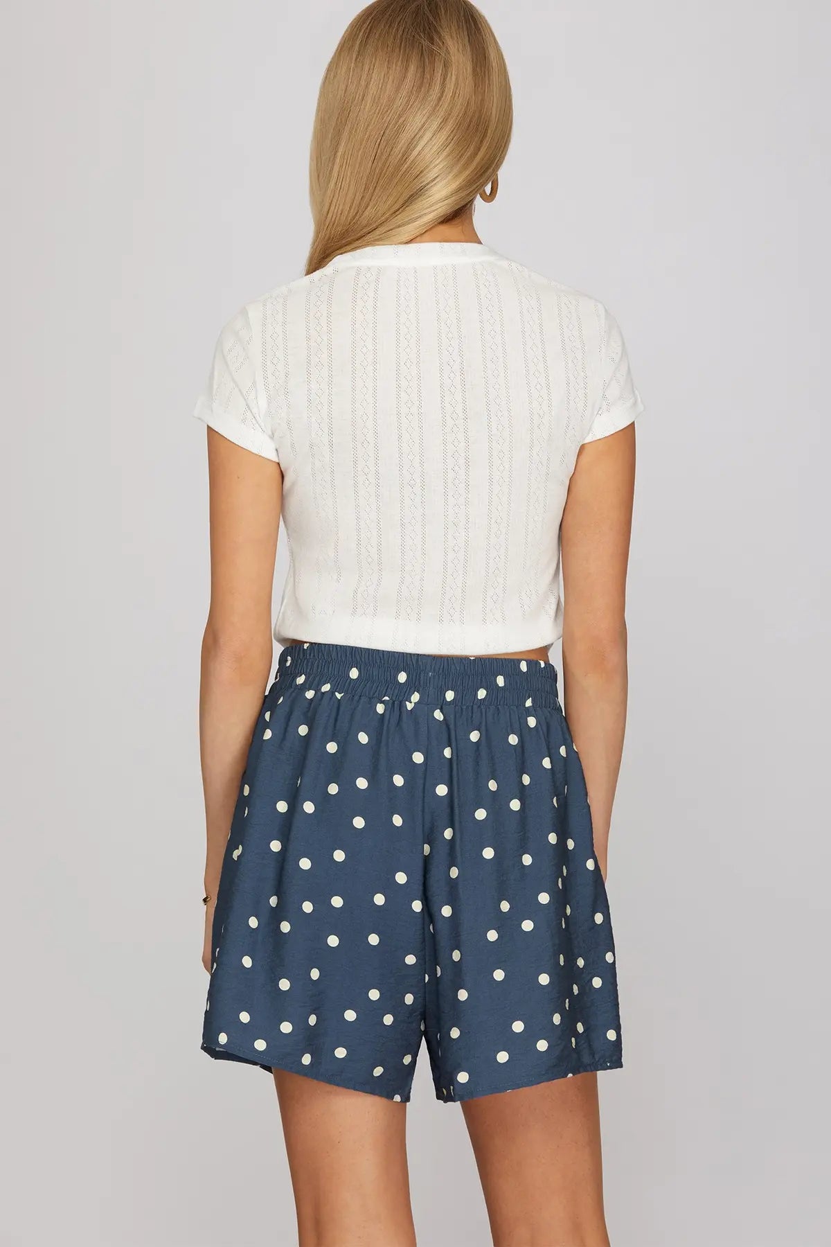 WOVEN POLKA DOT PRINT SHORTS WITH POCKETS