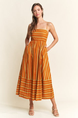 Stripe Midi Dress Rust