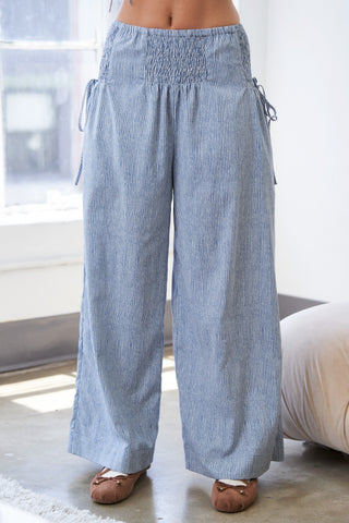 Blue Striped Wide-leg Pants
