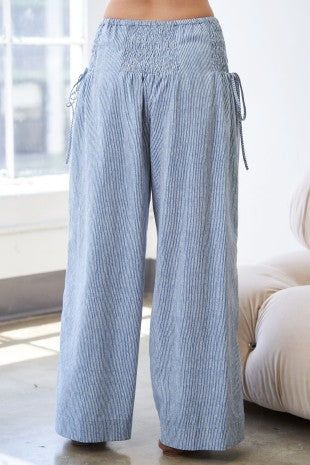 Blue Striped Wide-leg Pants