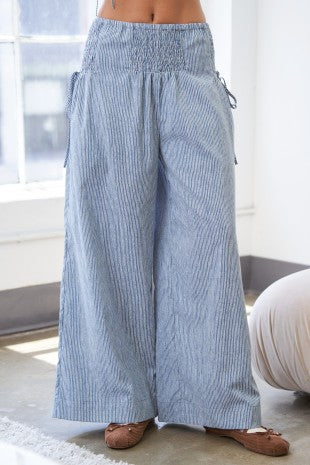 Blue Striped Wide-leg Pants