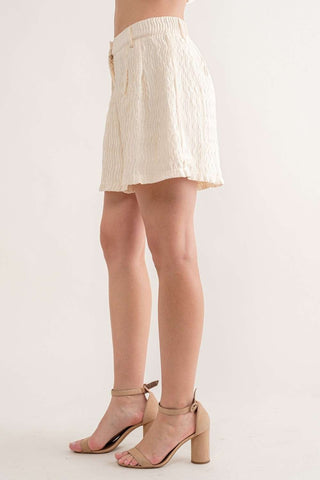 Cream Textured High-waisted Shorts