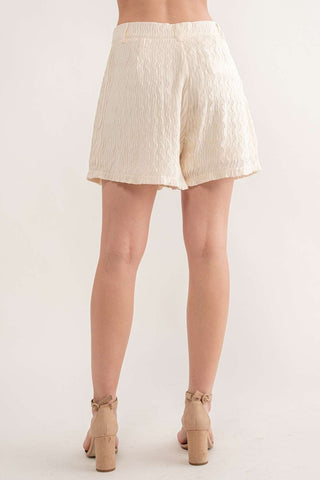 Cream Textured High-waisted Shorts