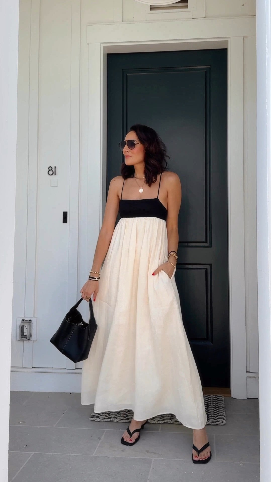 Linen Spaghetti Strap Color Block Maxi Dress