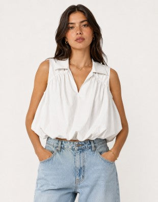 Cotton Poplin Bubble Hem Tank Top