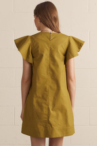 Solid V-neck flutter sleeve mini dress