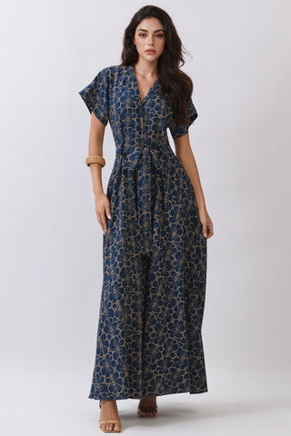 Embrace effortless style with this stunning navy floral maxi dress