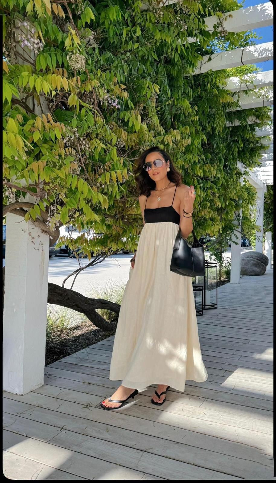 Linen Spaghetti Strap Color Block Maxi Dress