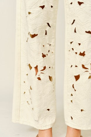Cut Out Embroidered Straight Pants
