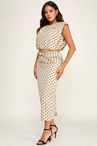 Short Sleeve Balloon Top with Midi Skirt Set