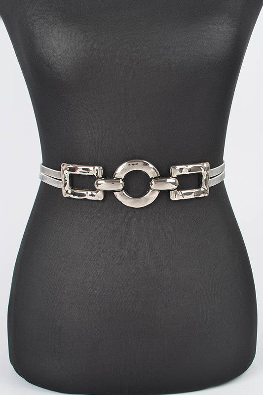 Hammered Metal Buckle Stretch Belt