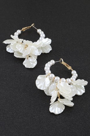 Modern Pearl Petal Beaded Hoop Earrings