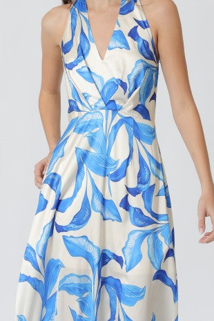 A PRINTED HALTER MAXI DRESS