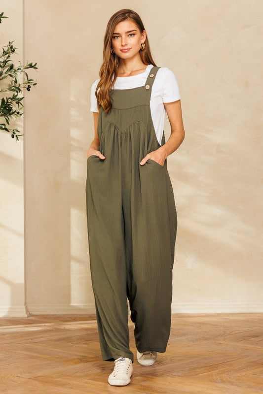 Solid Button Sling Jumpsuit