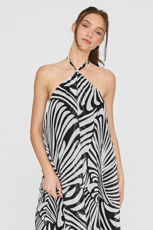 Abstract Halter Neck Maxi Dress
