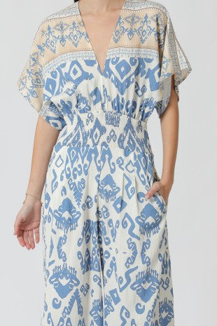 Kimono Sleeve Border Print Jumpsuit