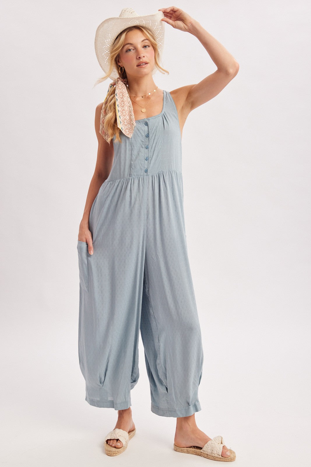Boho Cross-back Relaxed Sleeveless Jumpsuit