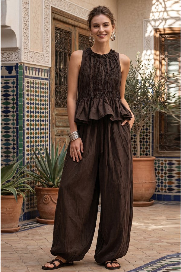 Peplum Top And Wide Leg Pants Set