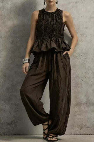 Peplum Top And Wide Leg Pants Set