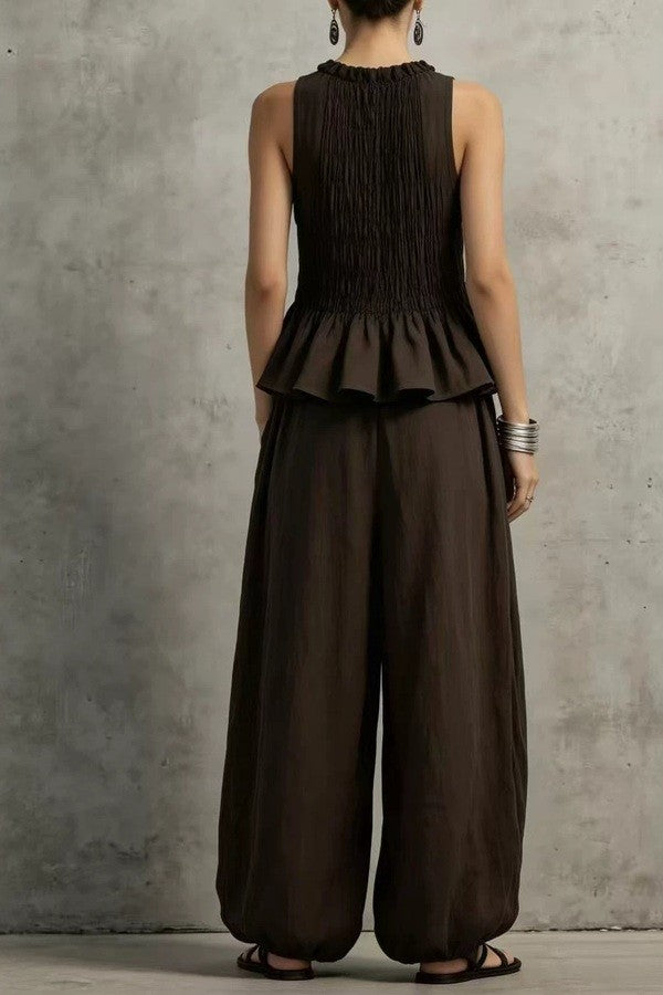 Peplum Top And Wide Leg Pants Set