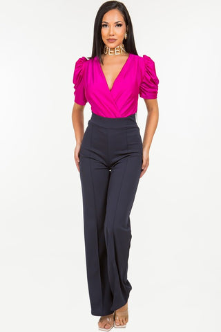 High-waisted, wide-leg pants