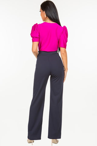 High-waisted, wide-leg pants