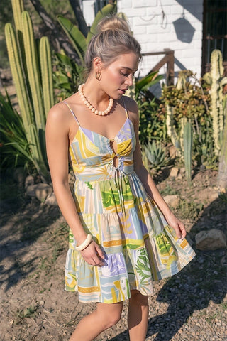 Printed Cut Out Mini Dress