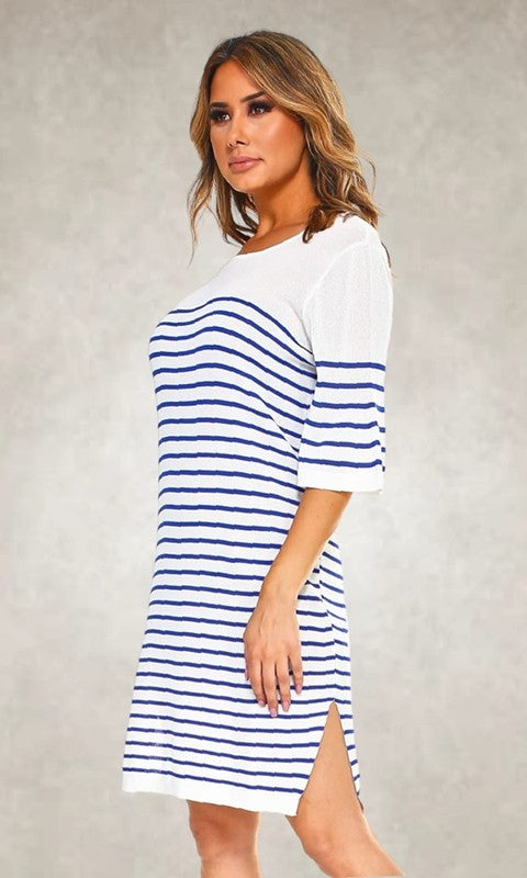 Striped Knit Pullover Dress