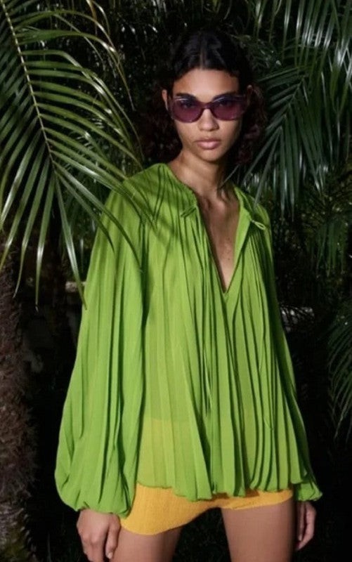 Neon Green Pleated Blouse