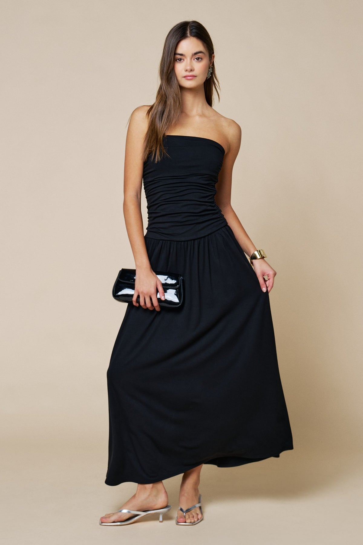 Strapless Ruched Maxi Dress