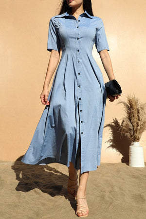 BUTTON DOWN DENIM SHIRT DRESS