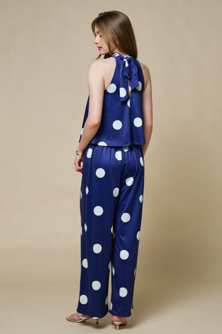 Polka Dot High Neck Sleeveless Top And Barrel Pant Set