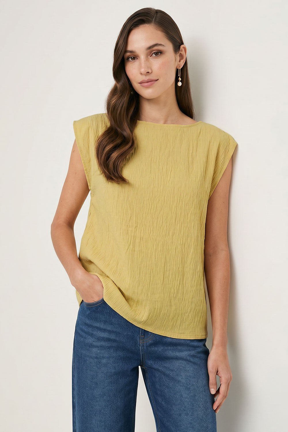 Textured Satin Boat Neck Blouse