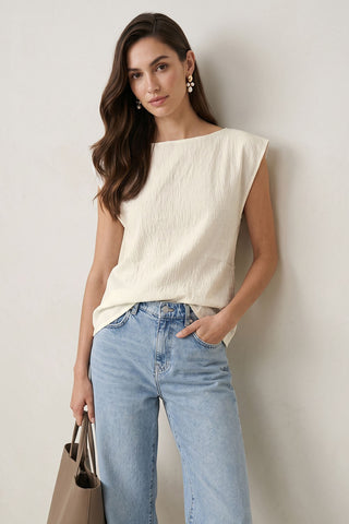 Textured Satin Boat Neck Blouse