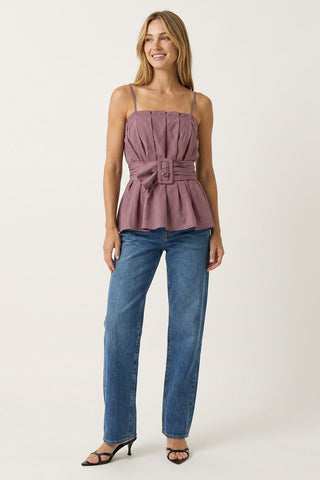Buckle Pleated Sleeveless Top