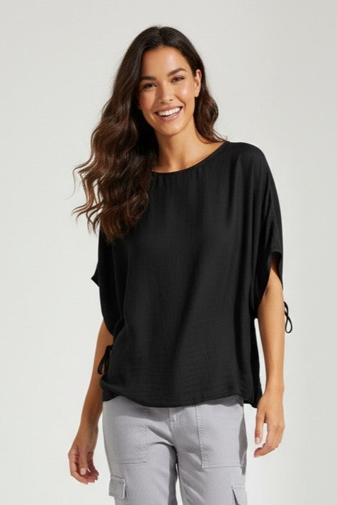Dolman Sleeve Blouse With Drawstring Sleeve