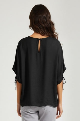 Dolman Sleeve Blouse With Drawstring Sleeve